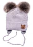 Baby Nellys Téli sapka gyapjú Teddy Bear - bolyhos. pomponok - St. szürke, szürke Velikost koj. oblečení: 56-68 (0-6 m)