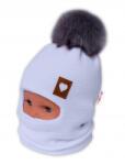 Baby Nellys Téli sapka/balaclava pomponnal Love, st. kék Velikost koj. oblečení: 80-92 (12-24m)