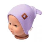 Baby Nellys Baba Nellys Bordázott kétrétegű füles sapka TEDDY - lila Velikost koj. oblečení: 80/86 (12-18m)