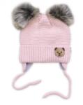 Baby Nellys Téli sapka gyapjú Teddy Bear -bolyhos. pomponok - púder rózsaszín Velikost koj. oblečení: 56-68 (0-6 m)