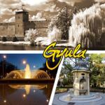 Ajándékgyár Plexi hűtőmágnes Gyula 57x57mm - Vár, Szökőkút, Petőfi tér (MM06)