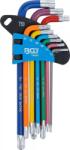 BGS technic Set chei tip L multicoloră profil T (pentru Torx) cu gaură şi cap sferic T10 - T50 9 piese, BGS 74464 (B-74464) Cheie torx