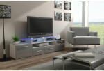 Cama MEBLE Comoda TV Cama Meble Evora 200, PAL-MDF, Alb-Gri (EVORA BI/SZ)