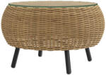 Outsunny Rattan kerek kerti asztal, üveglappal, barna Ø75 x 42 cm (867-233V00BN) - pepita