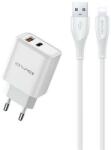 Awei PD81L-EU hálózati töltő USB+Type-C aljzat (22.5W, GaN, PD gyorstöltő + lightning kábel) FEHÉR (PD81L-EU) - pcx