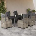 vidaXL 7 részes világosszürke polyrattan kerti étkezőszett párnával (3213042)