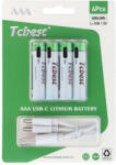 Tcbest újratölthető akkumulátor R3 (AAA) 180 mAh C típusú aljzattal + USB A - 4 x C típusú kábel 4 db