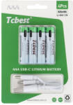 Tcbest újratölthető akkumulátor R3 (AAA) 220 mAh C típusú aljzattal + USB A - 4 x C típusú kábel 4 db