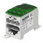 MOREK OJL 200A Elosztóblokk; be: 1xAl/Cu10-70; ki: 6xCu2, 5-16mm2, zöld (MAB1201G10) (MAB1201G10)