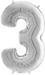  Héliumos fólia lufi, 3-as szám, 65 cm, ezüst