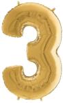  Héliumos fólia lufi, 3-as szám, 65 cm, arany