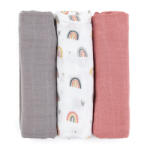 Petite&Mars Bambusz muszlin 3db-os pelenka szett Moussy Rose Rainbows, 68 x 68 cm - pelenka