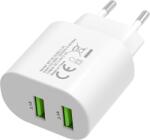 Cellect hálózati töltő adapter 2x USB-A csatlakozóval, 10W, 2.1A+1A, fehér (MTCB-2USBNE-3.1A) (MTCB-2USBNE-3.1A)