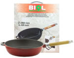 BIOL Mély zománcozott öntöttvas serpenyő levehető fa nyéllel 26cm piros (03263E)