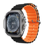 Apple Watch 4-6, SE, SE (2022) (38 / 40 mm) / Watch 7-9 (41 mm) / Watch 10 (42 mm), szilikon pótszíj, állítható, hullámos kialakítás, kétszínű, Devia Sport6, fekete/narancssárga