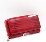 GREGORIO piros / lakk / krokkómintás körbe cipzáras nagy női bőr pénztárca gf-1112