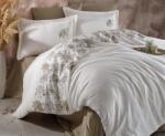 Clasy Lenjerie pat Satin Brodat Premium Lux 100% Bumbac, 6 piese king size, cearsaf 240x260 cm, pilota 200x220 cm, 2 fete perne brodate 50x70 cm, 2 f Lenjerie de pat