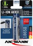 ANSMANN 18650 Li-ion 3400mAh védett akkumulátor USB töltéssel (1307-0003) (1307-0003)