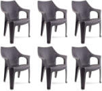  Rattan Hatású Kerti Szék - 6 db Szett - Antracit Barna (SAJDP5999125105767FS)