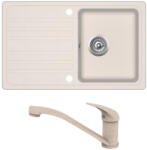 Evido Home 45S komplett szett beépíthető gránit egymedencés + csepegtetős mosogatótálca / 1 medencés + csepptálcás mosogató tálca világos bézs színű + PINGUIN álló konyhai csaptelep, 105546SET