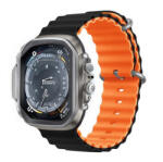Apple Watch 4-6, SE, SE (2022) (42 / 44 mm) / Watch 7-9 (45 mm) / Watch 10 (46 mm) / Watch Ultra 1-2 (49 mm), szilikon pótszíj, állítható, hullámos kialakítás, kétszínű, Devia Sport6, fekete/narancssárga