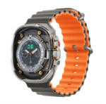 Apple Watch 4-6, SE, SE (2022) (42 / 44 mm) / Watch 7-9 (45 mm) / Watch 10 (46 mm) / Watch Ultra 1-2 (49 mm), szilikon pótszíj, állítható, hullámos kialakítás, kétszínű, Devia Sport6, szürke/narancssárga