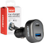 AMIO Szivargyujtós autós töltő LED voltmérővel - 48W QC 3.0 + PD 30W (04178)