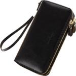 Clavi Portofel de Dama din Piele Naturala Clavi, Spatios, cu Protectie RFID, Fermoar Dublu Negru