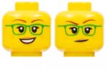 LEGO® 3626pb2377c3 - LEGO sárga női minifigura fej zöld szemüvegben, egyik oldalán mosolygós másik oldalon zárt szájú arccal (3626pb2377c3)