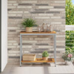 vidaXL Kültéri Asztal Természetes és Szürke 35x80x75 cm Tömör Fa és Acél (VD4010608)