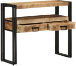 vidaXL Végasztalok Fekete 90x33x75 cm Tömör Mangófából és Fémből (VD4102742)