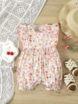 SuperBaby Salopeta alba cu floricele roz pudra