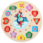 Flippy Jucarie Educativa Flippy, Tip Montessori, Model Ceas Pinguin, din Lemn, + 36 Luni, 12 Piese, 17.2 cm, Multicolor (teo-125883)