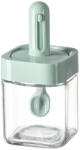 Flippy Recipient pentru Depozitarea Condimentelor, Flippy, Borcan din Sticla, Capac si Lingura Incorporate, Uz Casnic, 300 ml, 7.1x7.1x14.8 cm, Verde (teo-126709) Solnita condimente