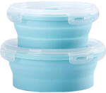 Flippy Set 2 caserole rotunde pliabile Flippy, din silicon, rezistenta la temperaturi ridicate, usor de depozitat si curatat, 500 si 800 ml, utilizare in cuptorul cu microunde, albastra (teo-125083)