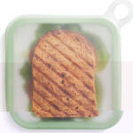 Flippy Caserola pentru sandwich Flippy, din silicon si polipropilena, portabil, usor de curatat, capac anti-scurgere, reutilizabil, 15.5 x 15.5 x 2.5 cm, verde (teo-125175)