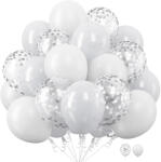 Flippy Set 10 Baloane din Latex, Flippy, Model Party, 30 cm, 5x Alb, 5x Transparent Confetti, 2.8 g (teo-130986)