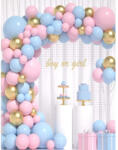 Flippy Baloane decorative pentru BABY SHOWER, Flippy, Arcada Set 106 baloane din latex, Model Petrecere, Baloane Party, 12 cm, 30 cm, 45 cm, Roz, Albastru, Gold (teo-131349)