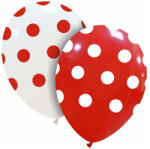 Flippy Set 10 Baloane din Latex, Flippy, Model Party cu Buline, 30 cm, Alb si Rosu, 2.8 g (teo-131178)