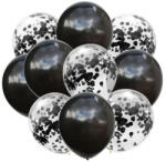Flippy Set 10 Baloane din Latex, Flippy, Model Party Confetti, 5 x Confetti, 5 x Negru, 25 cm, 2.2g (teo-130343)