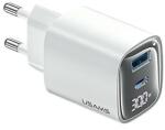USAMS CC229 încărcător de rețea USB + priză Type-C (30W, GaN, încărcător rapid PD, afișaj LED) FEHÉR CC229TC02 (CC229TC02)