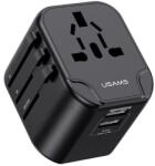 USAMS T55 Încărcător de călătorie 2 prize USB (5V/2.4A, 12W, EU, UK, US, AU, fără împământare) NEGRU CC173TC01 (CC173TC01)