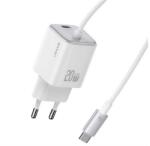USAMS JC MINI încărcător de rețea cu priză Type-C (20W, încărcător rapid PD, GaN + cablu fix Type-C) ALB (CC261TC02)