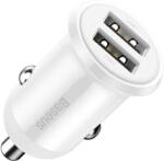 Baseus CCALLP-02 mini - szivartöltő fej, 2XUSB, 4, 8A - fehér - graffistore