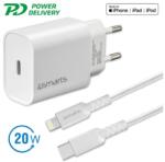 4smarts hálózati gyorstöltő adapter Type-C QC 3.0 + 1.5m Lightning kábel, 20W, fehér