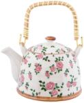 Clayre & Eef Ceainic din ceramica alba decorata cu trandafiri roz 18 cm x 14 cm x 12 h / 0.7 L (6CETE0021)