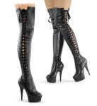 Pleaser USA Pleaser Delight-3050 Blk Str Faux Leather/Blk Matte 36-44 méretig térdcsizma