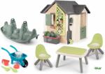 Smoby Set căsuță grădinarului și măsuța cu scăunele Garden House Life Smoby extensibilă cu ghivece de flori și roabă cu unelte și balansoar cu două fețe (SM810408-21) Casuta pentru copii