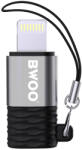  Type-C - iPhone 8pin OTG adapter, fekete-szürke, 2.4A, BWOO BZ-37