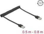 Delock 90124 Easy-USB-A apa - USB-A apa Spirálos 2.0 Összekötő kábel 0.8m - Fekete (90124) (90124)